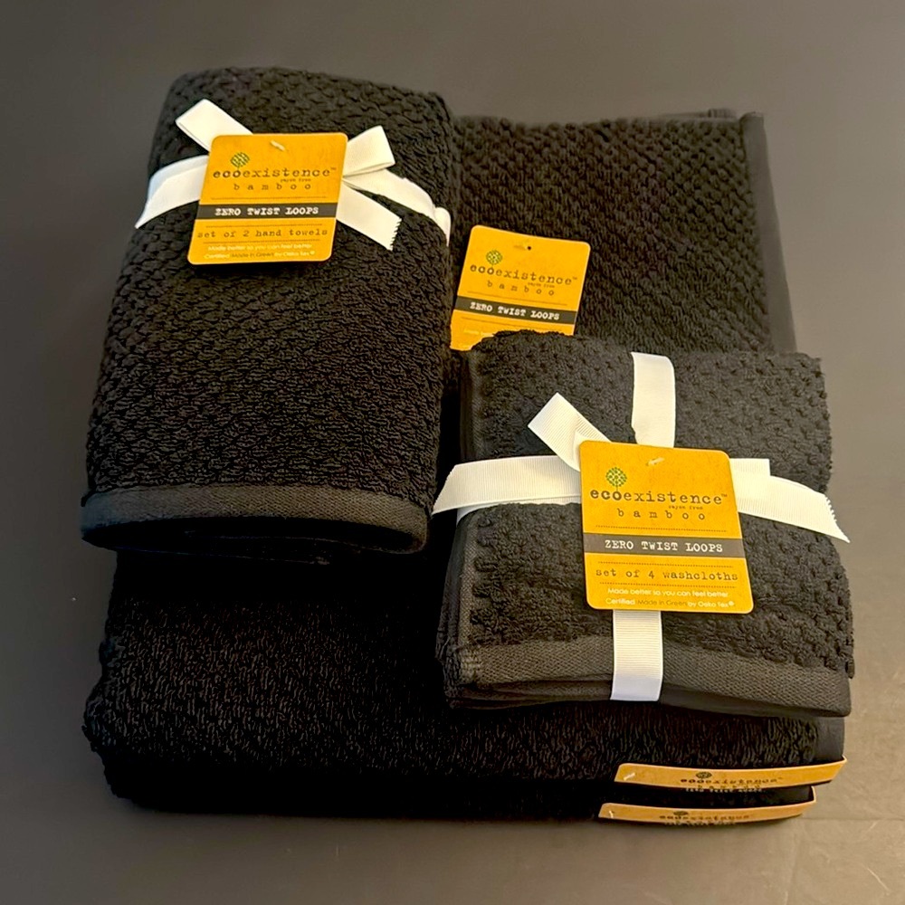 8pc ECOEXISTENCE Bamboo Zero Twist Loops Bath Towel Set - Black
